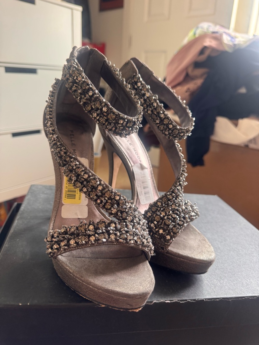 Pelle Moda Gunmetal Beaded Strappy Platform Heels - Picture 4 of 9